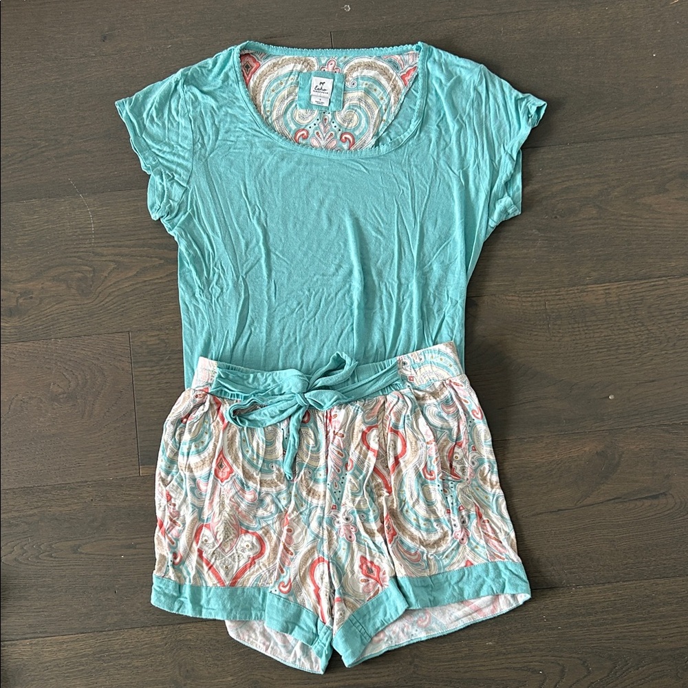 Echo Sleepwear Teal and Multicolor Pajama Set